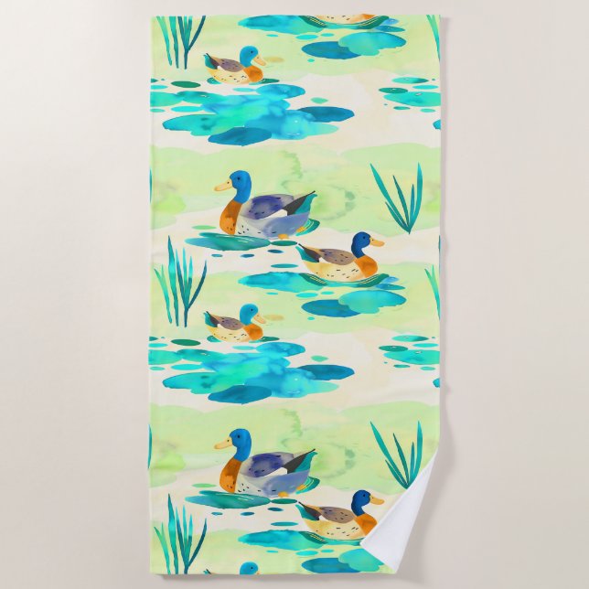 Serviette De Plage Cute canard turquoise motif (Devant)