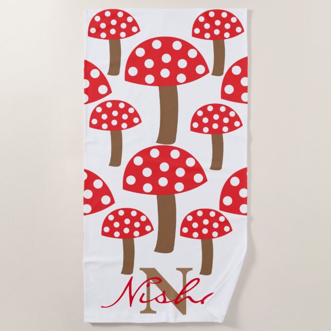 Serviette De Plage Cute Champignons Toadstool Monogramme (Devant)