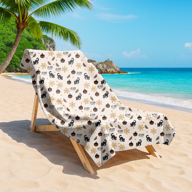 Serviette De Plage Cute Citrouille Chat Noir Halloween Motif (Créateur téléchargé)