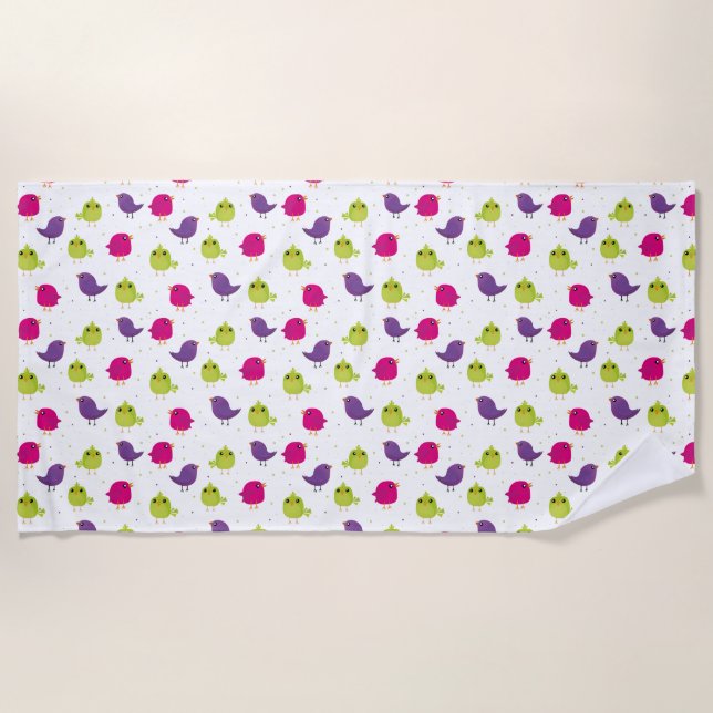 Serviette De Plage Cute colorful birds  (Devant)