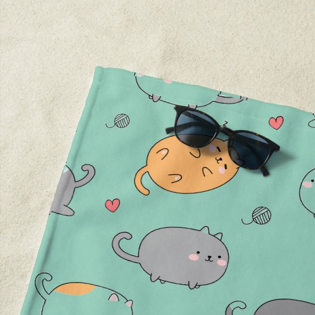 Serviette De Plage Cute & Cozy Sleepy Cat Dreams Pattern (En situation)
