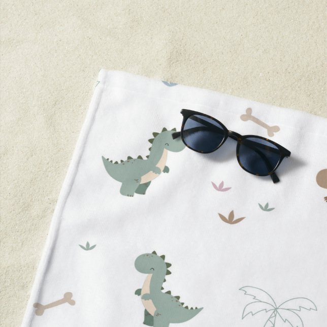 Serviette De Plage Cute Dino Patern Blanc Plage Serviette (En situation)