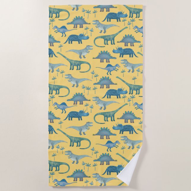 Serviette De Plage Cute Dinosaure préhistorique Motif Jaune (Devant)