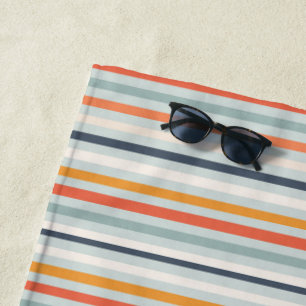 Serviette De Plage Cute Dusky Orange Bleu Motif rayé ocre