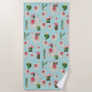 Serviette De Plage Cute Fiesta Llama & Cactus Motif