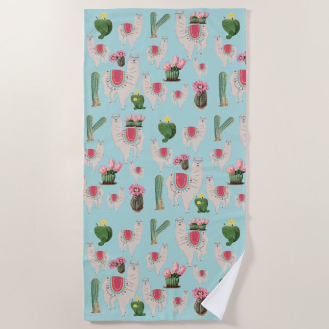 Serviette De Plage Cute Fiesta Llama & Cactus Motif (Devant)