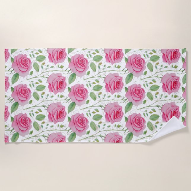 Serviette De Plage Cute, floral/rose motif extensible (Devant)