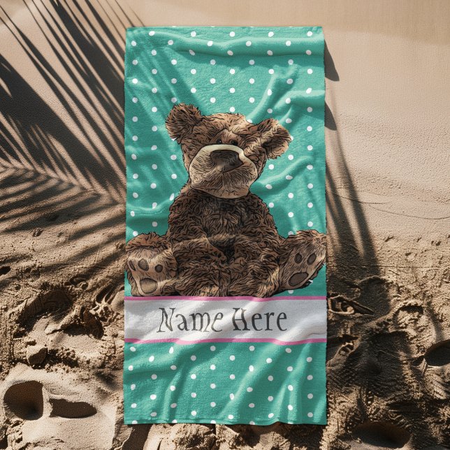 Serviette De Plage Cute Fluffy Ours Brown Animal Nom sauvage Enfants (Cute brown bear kid's beach vacation towel personalized with name)