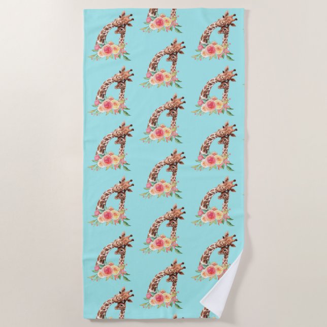 Serviette De Plage Cute Giraffe Aquarelle Maman & Bébé (Devant)