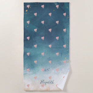 Serviette De Plage Cute Girly Pink Hearts Aquarelle Paint Splash
