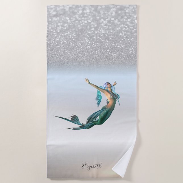Serviette De Plage Cute Girly Silver Parties scintillant Bokeh Mermai (Devant)