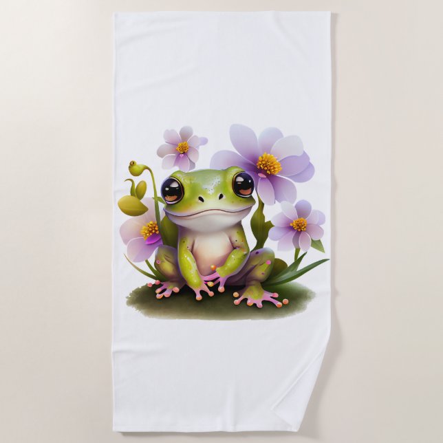 Serviette De Plage Cute grenouille en Fleurs Plage, Piscine (Devant)