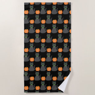 Serviette De Plage Cute Halloween Chat et Citrouille Motif