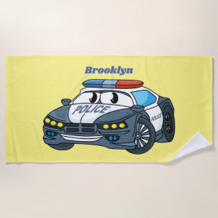 Serviette De Plage Cute happy police car cartoon illustration