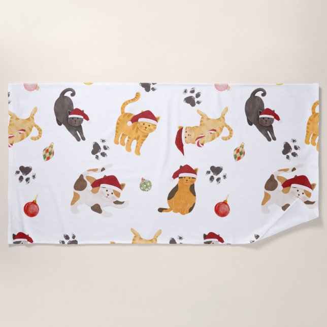 Serviette De Plage Cute Holiday Cat Pattern (Devant)