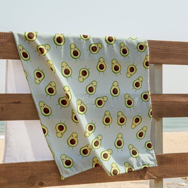 Serviette De Plage Cute Kawaii Smiling Avocado Pattern (Créateur téléchargé)