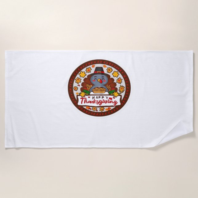 Serviette De Plage Cute Kawaii Turquie - Bon thanksgiving classique T (Devant)