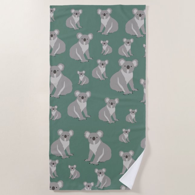 Serviette De Plage Cute Koala Eucalyptus Motif vert (Devant)