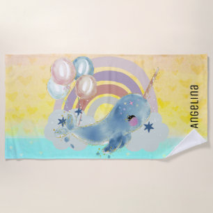 Serviette De Plage Cute Magique Mer Unicorne Nom personnalisé     