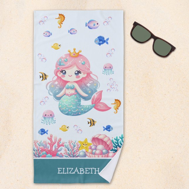 Serviette De Plage Cute Mermaid Under the Sea (Créateur téléchargé)