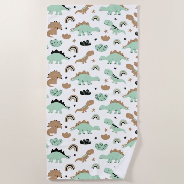 Serviette De Plage Cute Mint Green Dinosaur Motif (Devant)