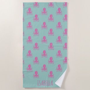 Serviette De Plage Cute Motif Octopus Aqua Pink Personnalisé