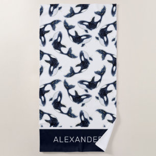 Serviette De Plage Cute Navy Baleines Bleues Orca Enfants Personnalis