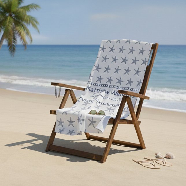 Serviette De Plage Cute Navy Blue Starfish Custom Beach Towne (Créateur téléchargé)