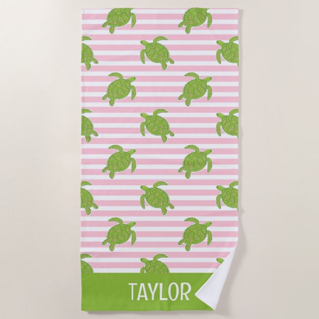 Serviette De Plage Cute Palm Beach Rugby rose Tortues (Devant)