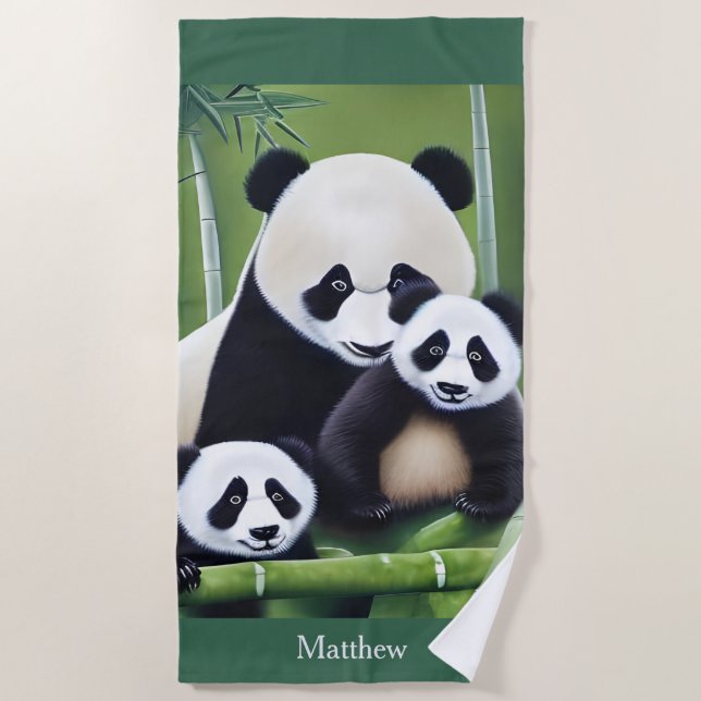 Serviette De Plage Cute Panda Porte Mère Et Cubes Monogramme Bain Tow (Devant)