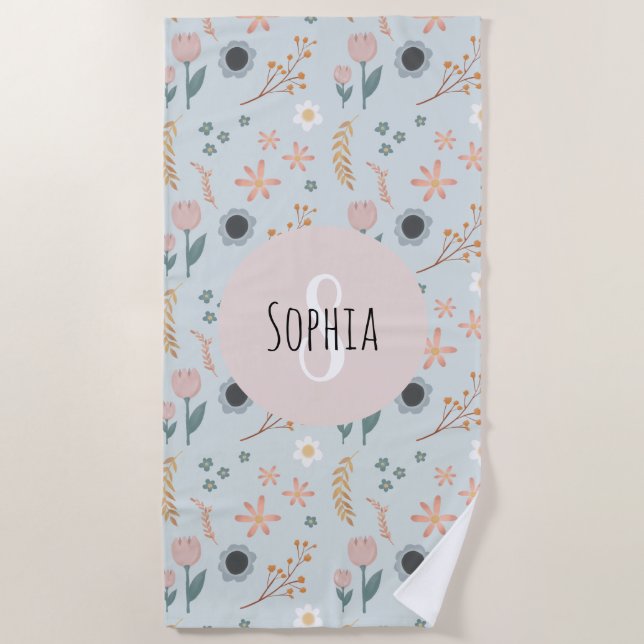 Serviette De Plage Cute Pastel Floral Imprimer Monogramme botanique (Devant)