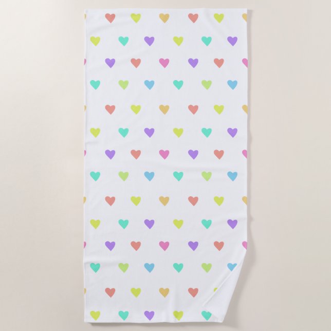 Serviette De Plage Cute Pastel Rainbow Hearts Motif (Devant)