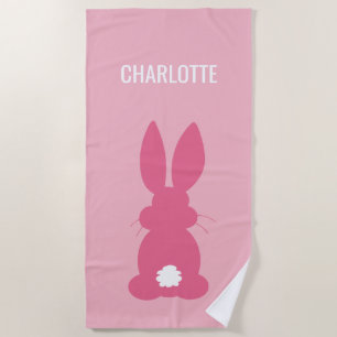 Serviette De Plage Cute Pink Bunny Silhouette Girls Personnalisé