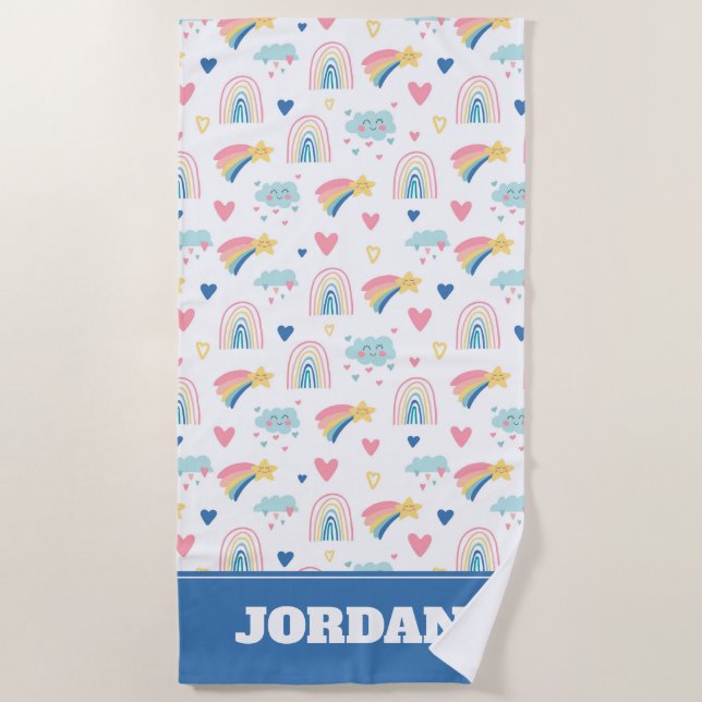 Serviette De Plage Cute Rainbow Hearts & Clouds Motif (Devant)