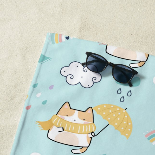 Serviette De Plage Cute Rainy Day Motif Beach Towel (En situation)