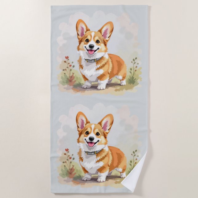 Serviette De Plage Cute Red Pembroke Welsh Corgi Dog (Devant)