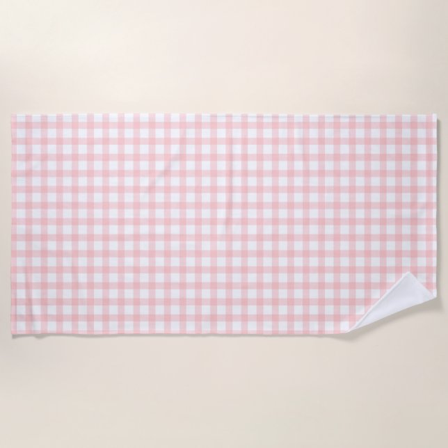 Serviette De Plage Cute Retro Pink Gingham Plaid pattern (Devant)