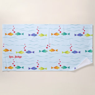 Serviette De Plage Cute Romantique Poisson Océanique en amour