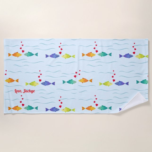 Serviette De Plage Cute Romantique Poisson Océanique en amour (Devant)