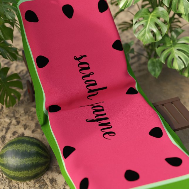 Serviette De Plage Cute rose pastèque Graines Plage personnalisée (Perfect beach towel for the watermelon lover in your life. Just add their name)