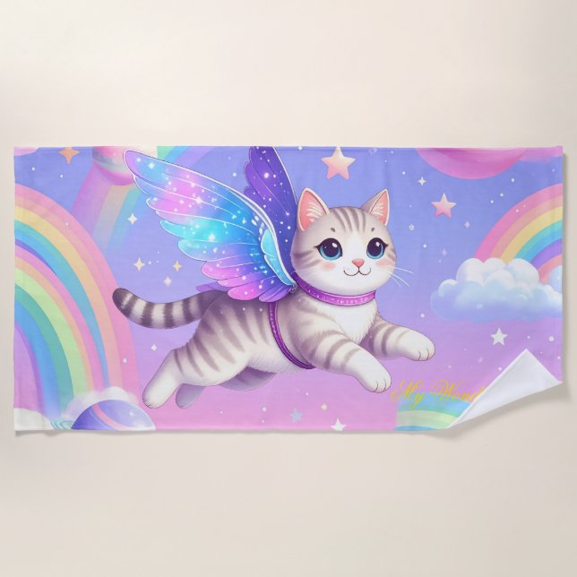Serviette De Plage Cute Space Rainbow Design - Kawaii Planets & Stars (Devant)