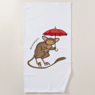 Serviette De Plage Cute Tarsier avec dessin animé parapluie