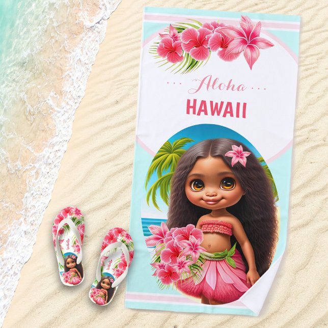 Serviette De Plage Cute Tiki Girl Summer Vacation Fille personnalisée (Créateur téléchargé)