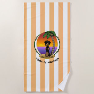 Serviette De Plage Cute Tropical Island Beach Dachshund (noir & bronz