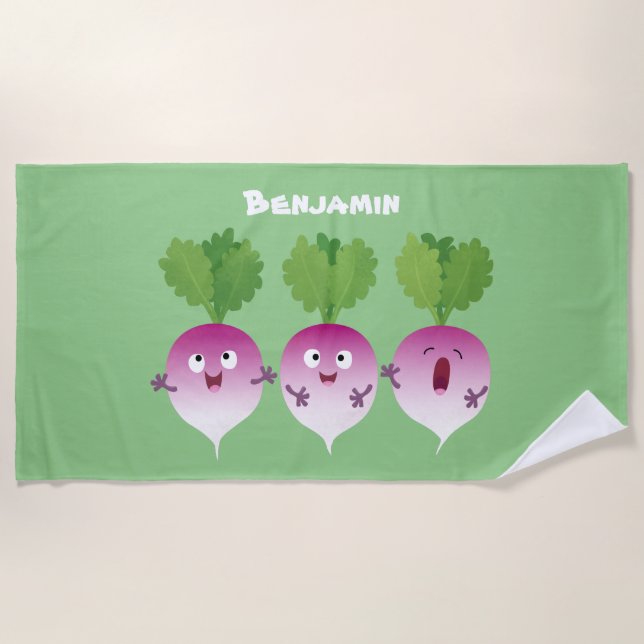 Serviette De Plage Cute turnip légumes trio chanter dessin animé (Devant)