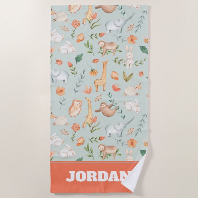 Serviette De Plage Cute Turquoise bébé animal Pastel Motif (Devant)