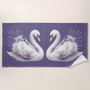 Serviette De Plage Cygne aquarelle avec fleurs de lavande
