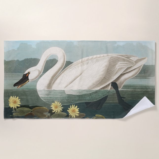 Serviette De Plage cygne audubon cygnes d'eau blanche (Devant)