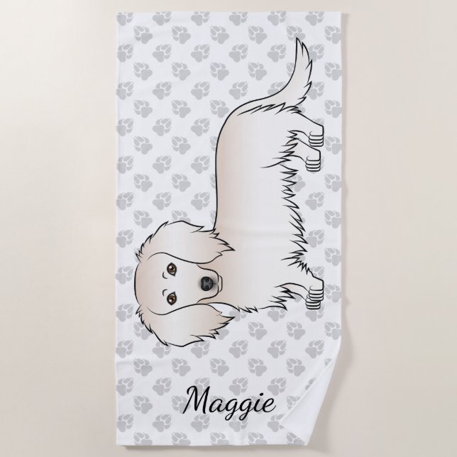 Serviette De Plage Dachshund à longs poils crème Chien de dessin anim (Devant)