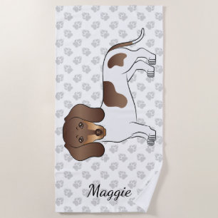 Serviette De Plage Dachshund à poil court chocolat et tan pied & nom